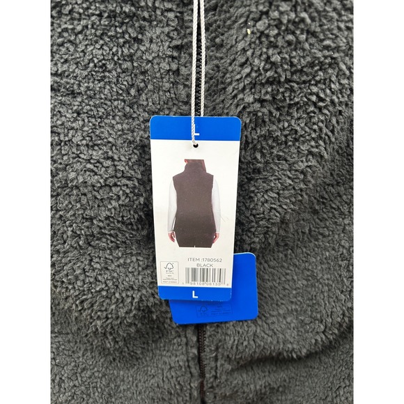 Sage Collective Black Sherpa Fleece Zip Up Vest Size L Plaid Lined Pockets - Picture 5 of 10